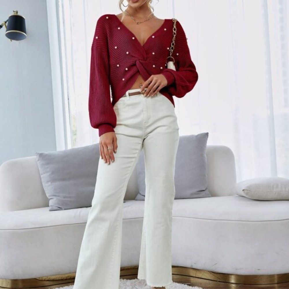 Burgundy Reversible Twist Knit Sweater Top - Picture 4 of 8